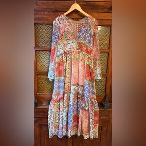 Zara Boho Patchwork Maxi Dress | Free People Style Cottagecore Festival